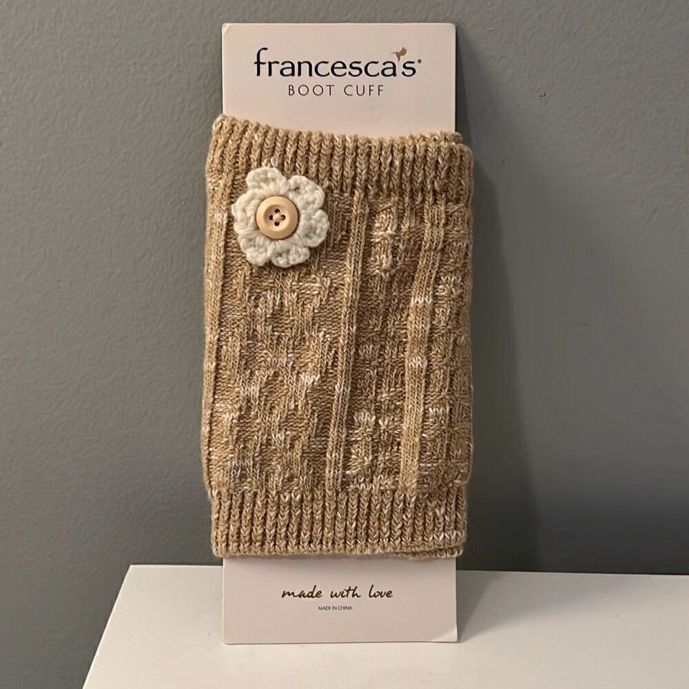 Francesca's Women's Tan Marled Crochet Flower Boot Cuff One Size NWT